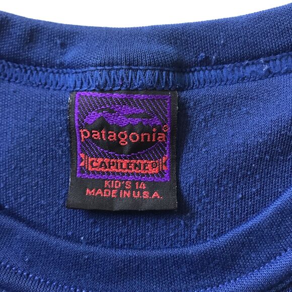 VTG Y2k Patagonia Kids 14 Capilene L/S Baselayer Crew Neck Shirt Blue Outdoors - Picture 2 of 7